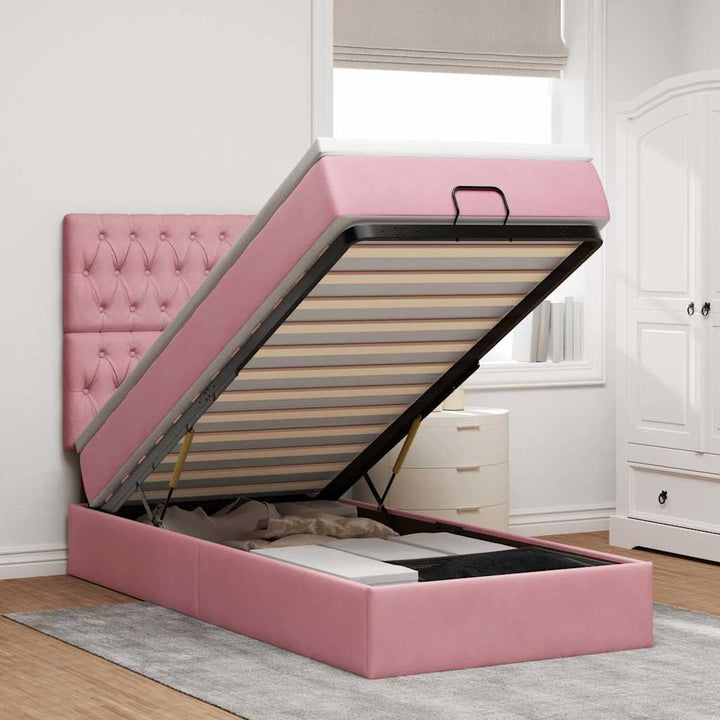 Cadre De Lit Ottoman Avec Matelas Velours Rose