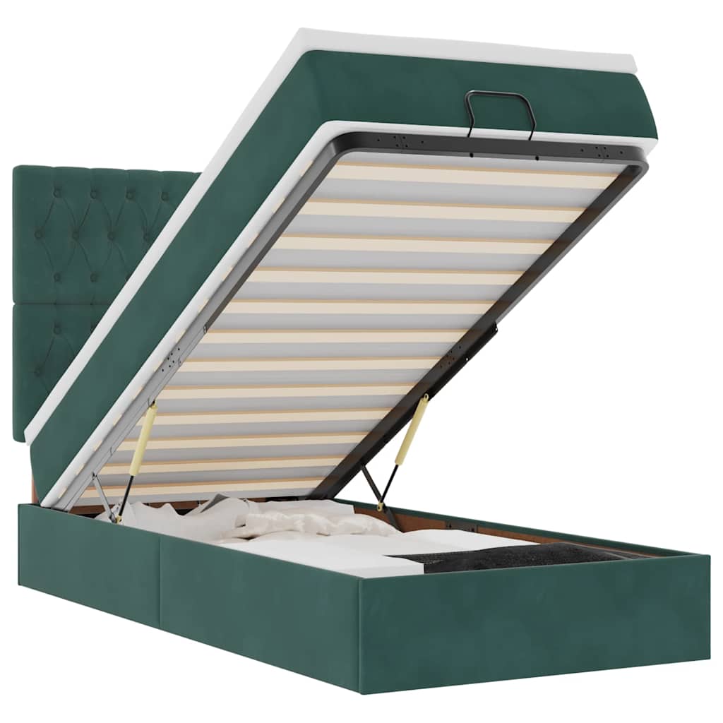 Cadre De Lit Ottoman Avec Matelas Velours Vert Foncé