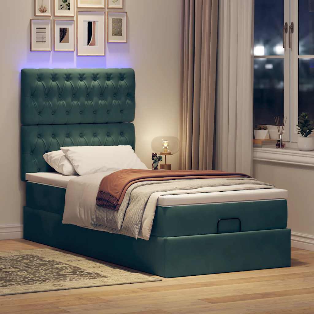 Cadre De Lit Ottoman Avec Matelas Velours Vert Foncé