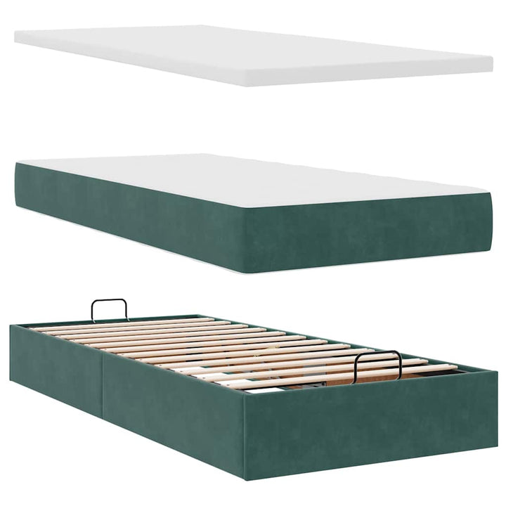 Cadre De Lit Ottoman Avec Matelas Velours Vert Foncé