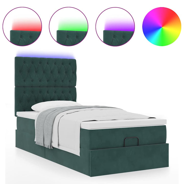 Cadre De Lit Ottoman Avec Matelas Velours Vert Foncé