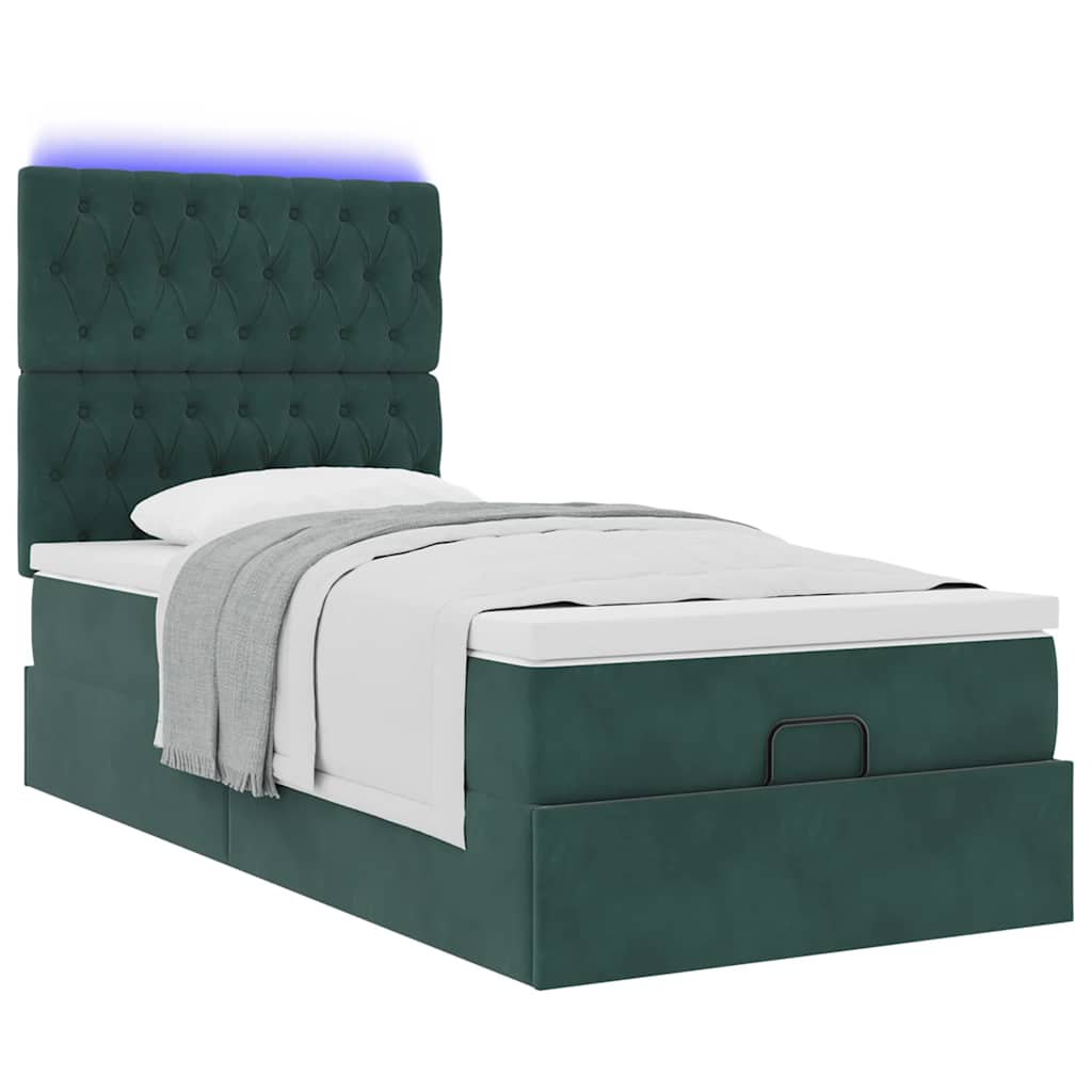 Cadre De Lit Ottoman Avec Matelas Velours Vert Foncé