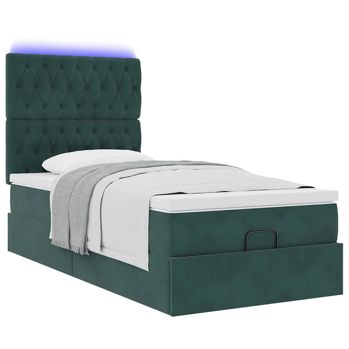 Cadre De Lit Ottoman Avec Matelas Velours Vert Foncé