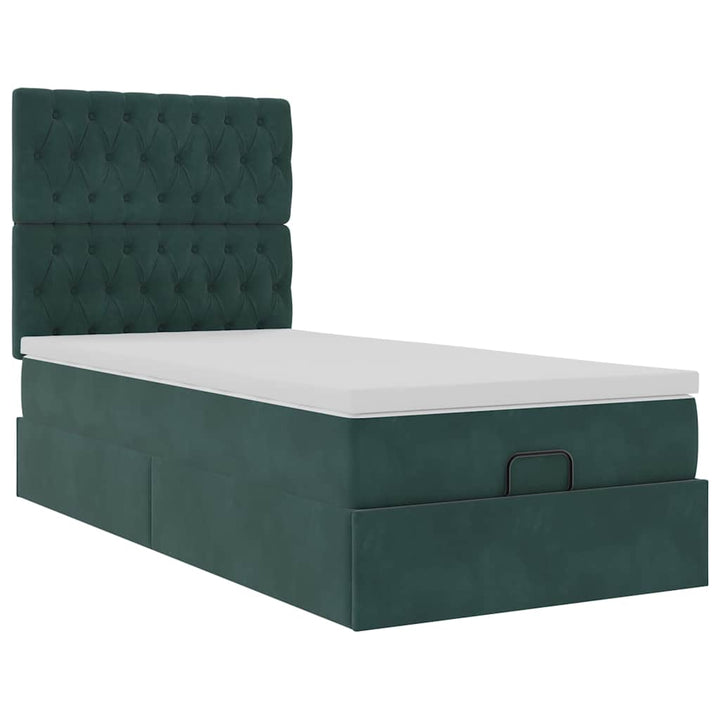 Cadre De Lit Ottoman Avec Matelas Velours Vert Foncé