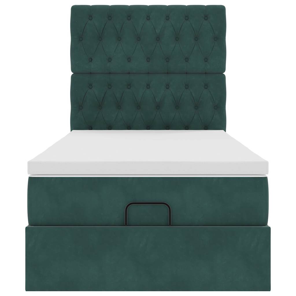 Cadre De Lit Ottoman Avec Matelas Velours Vert Foncé