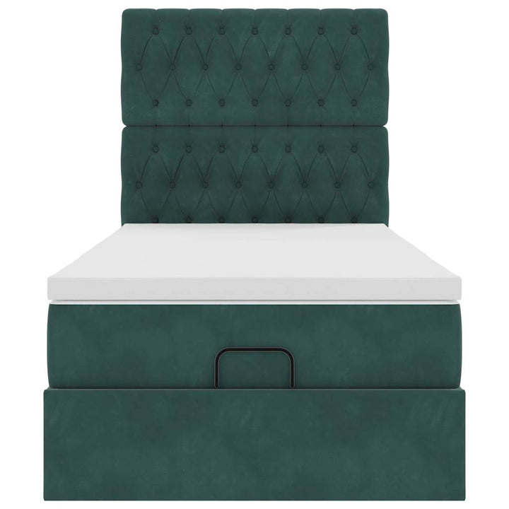 Cadre De Lit Ottoman Avec Matelas Velours Vert Foncé