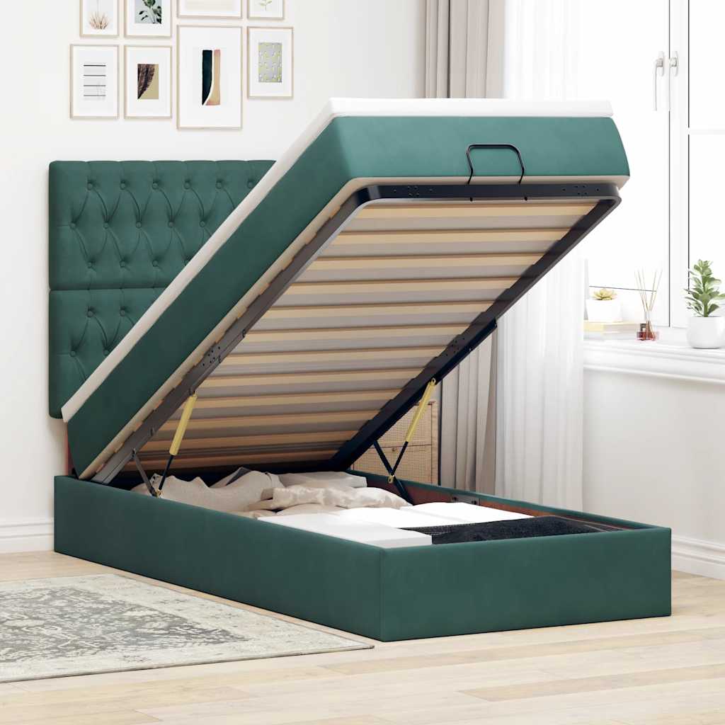 Cadre De Lit Ottoman Avec Matelas Velours Vert Foncé