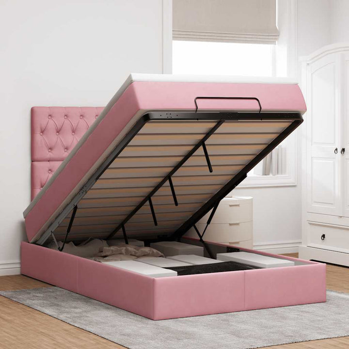 Cadre De Lit Ottoman Avec Matelas Velours Rose