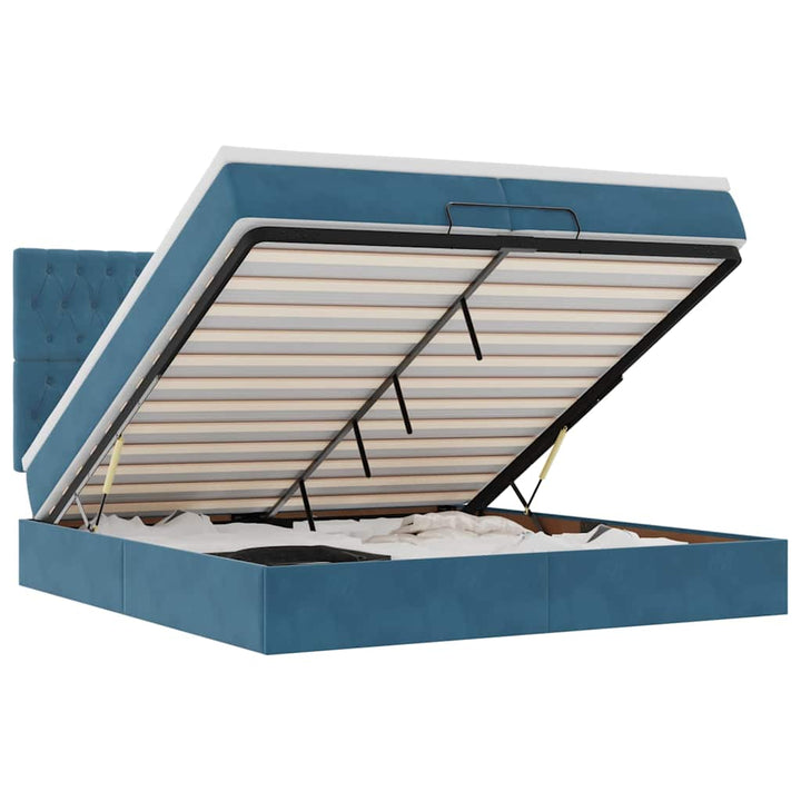 Cadre De Lit Ottoman Avec Matelas Velours Bleu Foncé