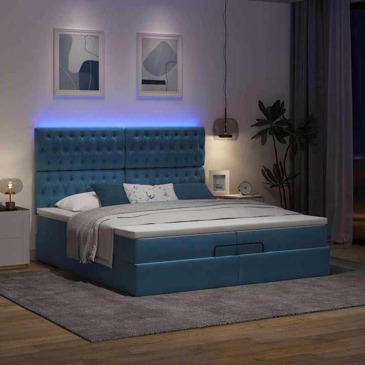 Cadre De Lit Ottoman Avec Matelas Velours Bleu Foncé
