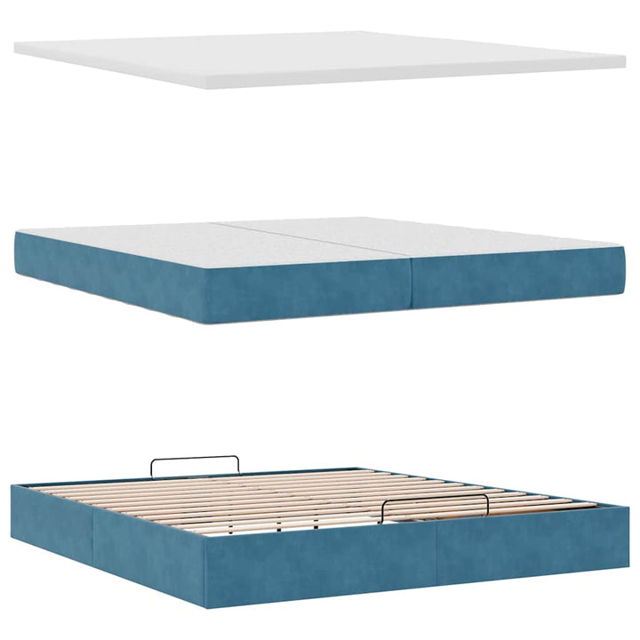 Cadre De Lit Ottoman Avec Matelas Velours Bleu Foncé