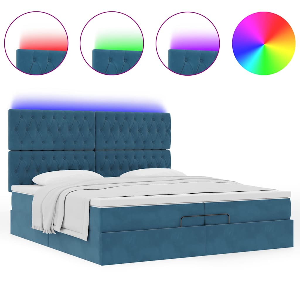 Cadre De Lit Ottoman Avec Matelas Velours Bleu Foncé