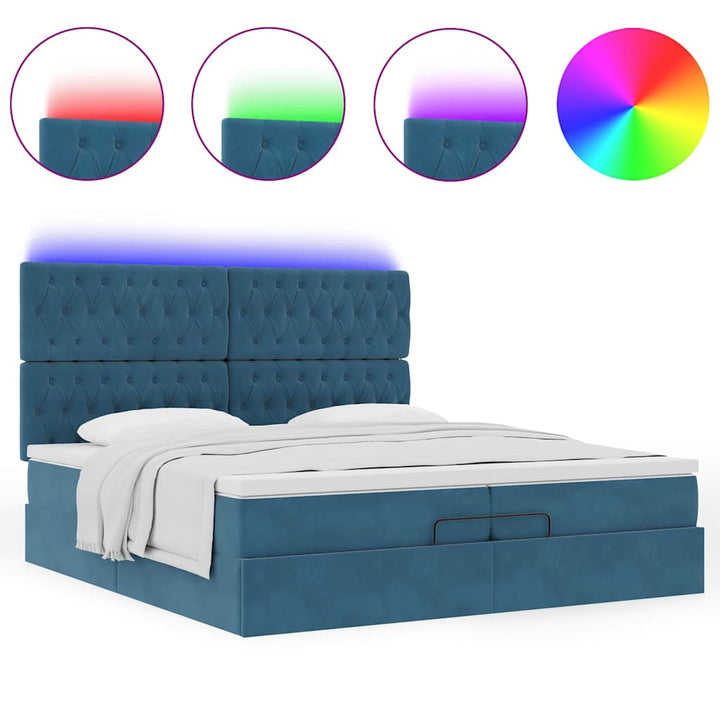 Cadre De Lit Ottoman Avec Matelas Velours Bleu Foncé
