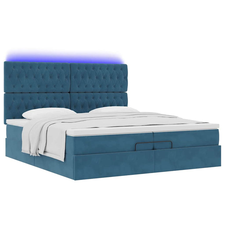 Cadre De Lit Ottoman Avec Matelas Velours Bleu Foncé