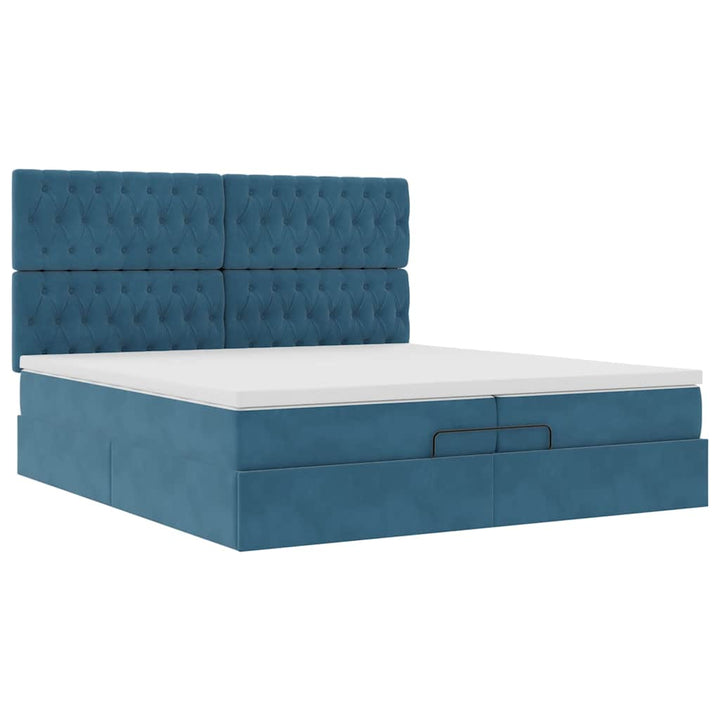 Cadre De Lit Ottoman Avec Matelas Velours Bleu Foncé
