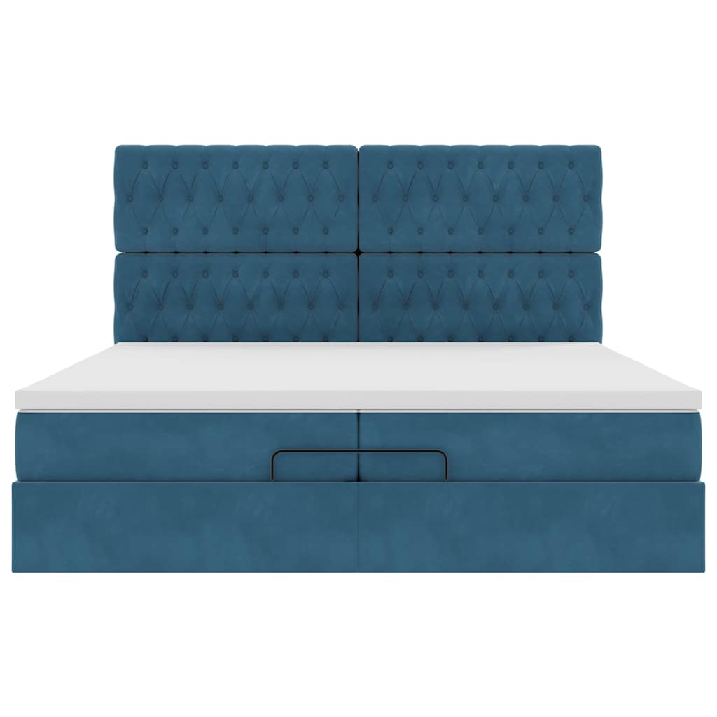 Cadre De Lit Ottoman Avec Matelas Velours Bleu Foncé