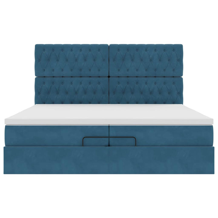 Cadre De Lit Ottoman Avec Matelas Velours Bleu Foncé