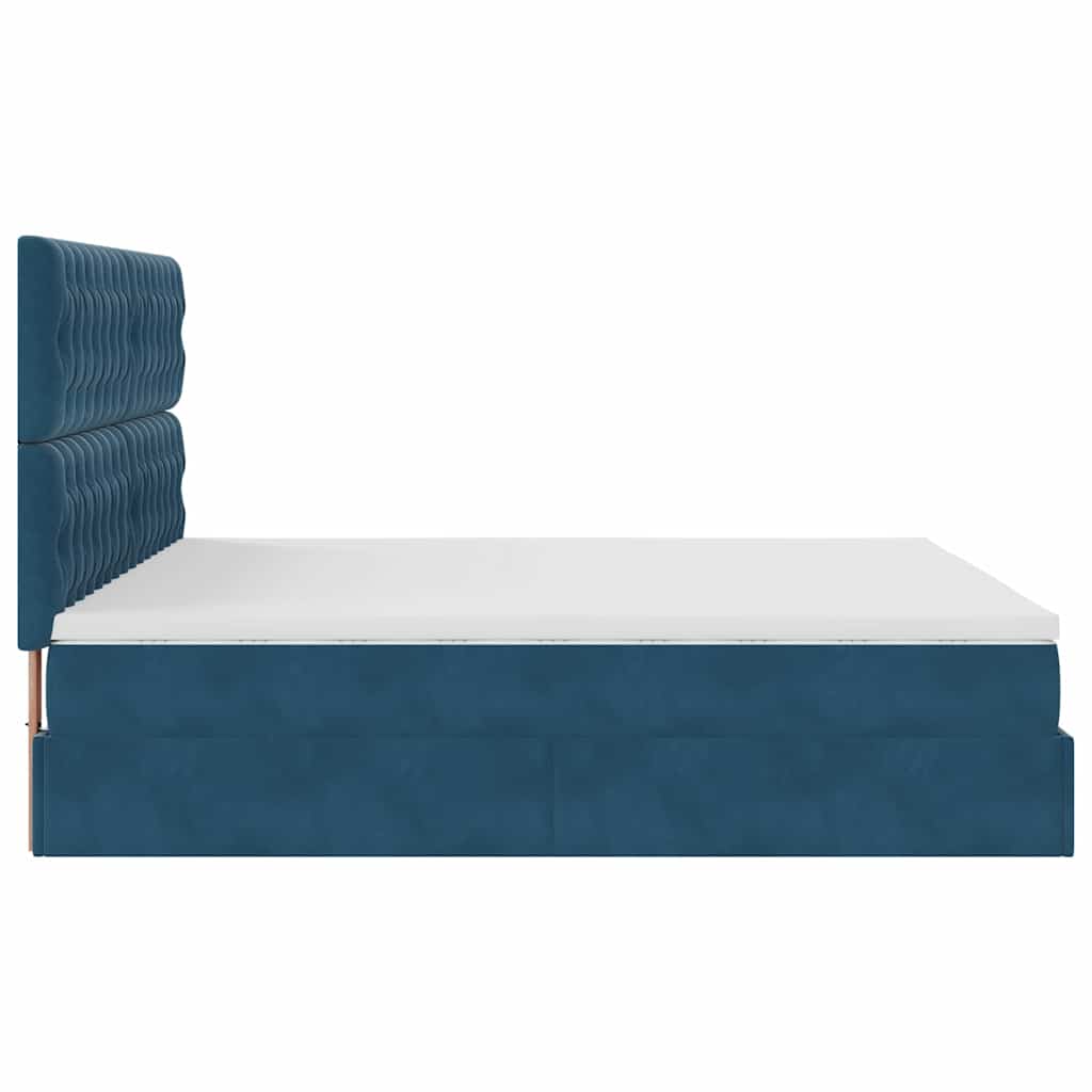 Cadre De Lit Ottoman Avec Matelas Velours Bleu Foncé