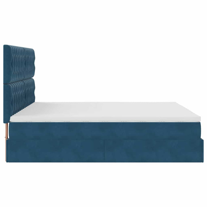 Cadre De Lit Ottoman Avec Matelas Velours Bleu Foncé