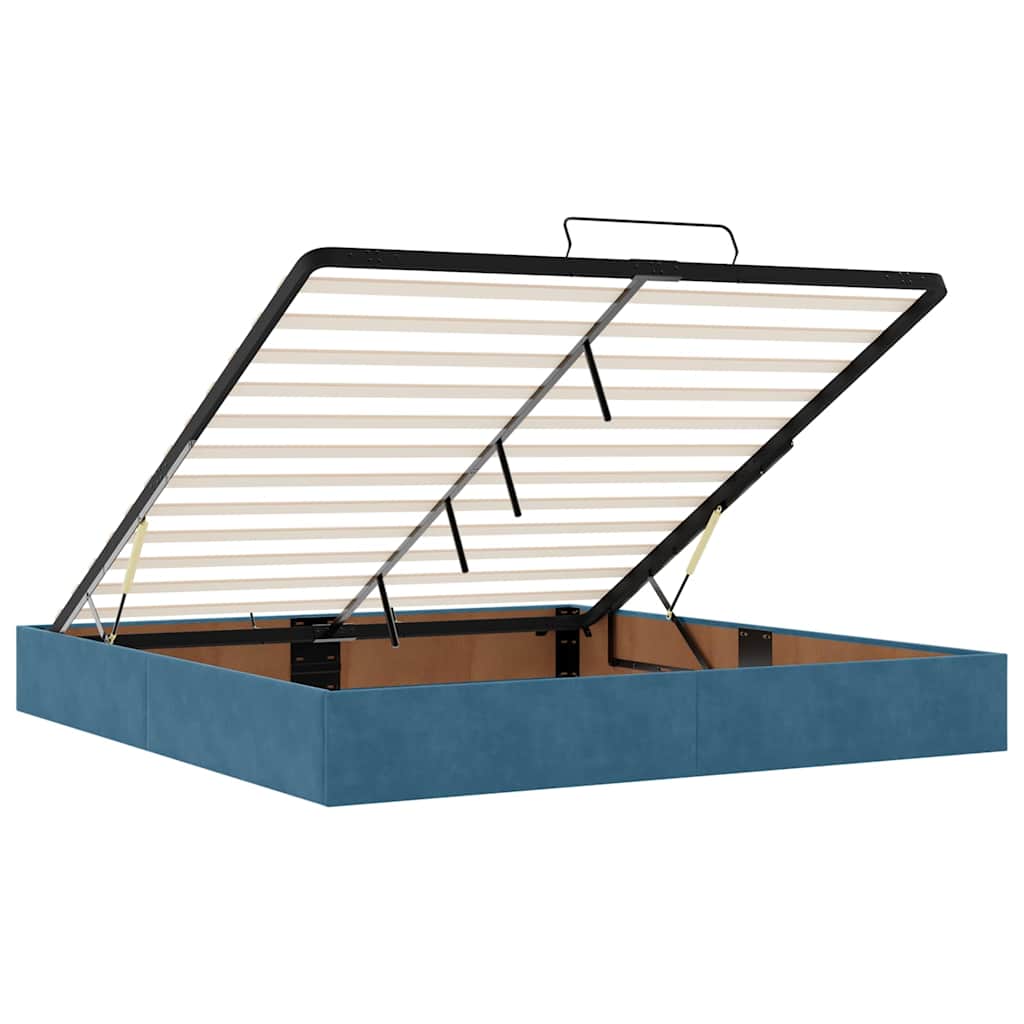 Cadre De Lit Ottoman Avec Matelas Velours Bleu Foncé