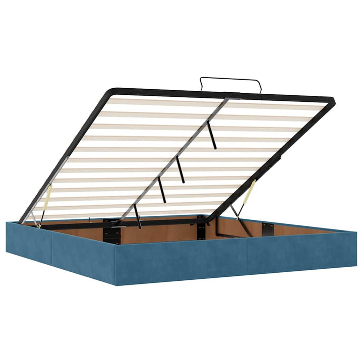 Cadre De Lit Ottoman Avec Matelas Velours Bleu Foncé