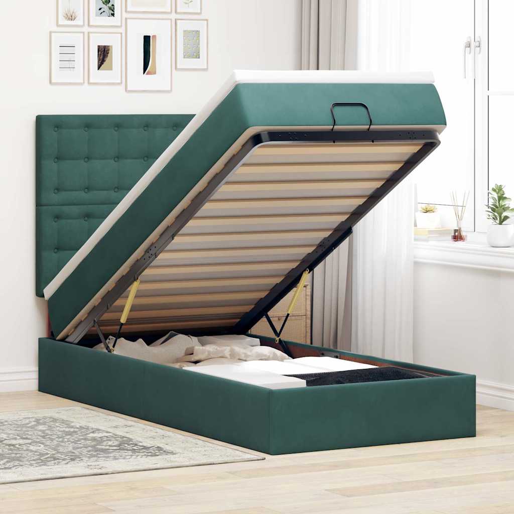 Cadre De Lit Ottoman Avec Matelas Velours Vert Foncé