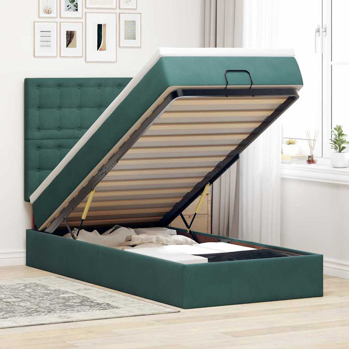 Cadre De Lit Ottoman Avec Matelas Velours Vert Foncé