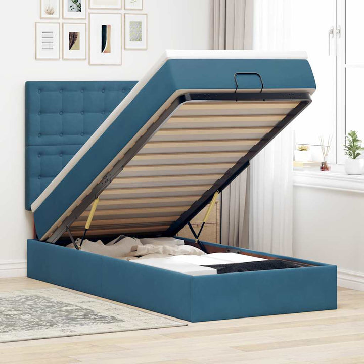 Cadre De Lit Ottoman Avec Matelas Velours Bleu Foncé