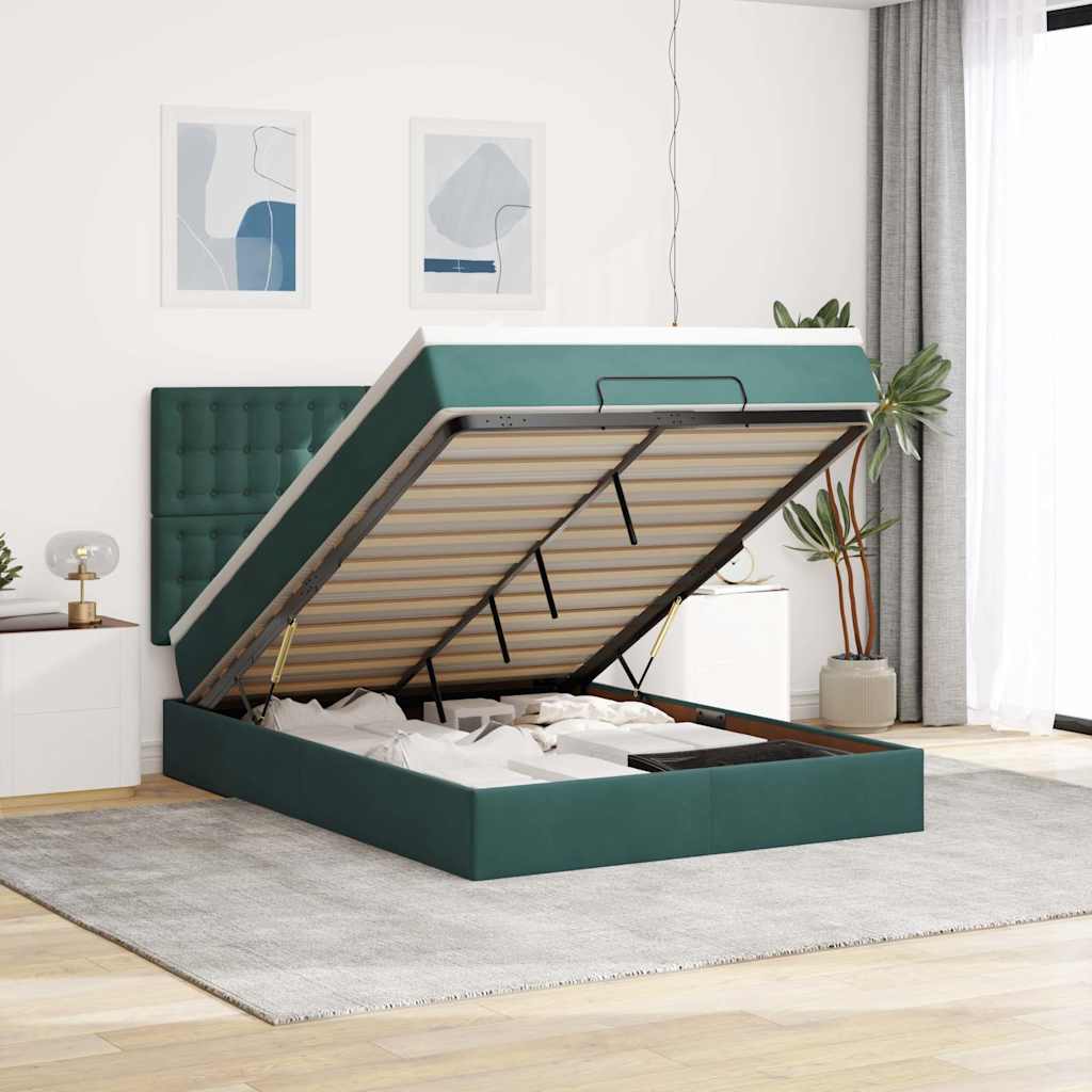 Cadre De Lit Ottoman Avec Matelas Velours Vert Foncé