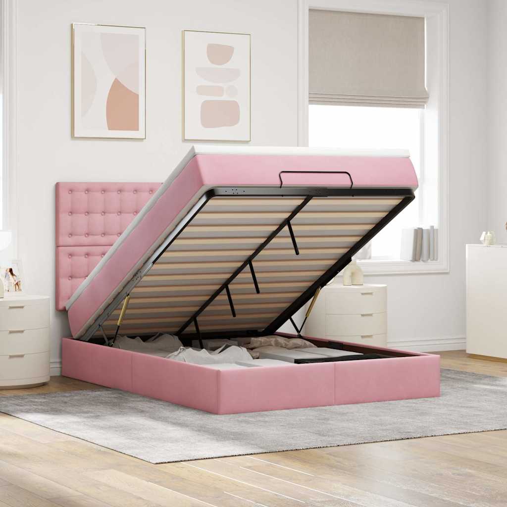 Cadre De Lit Ottoman Avec Matelas Velours Rose