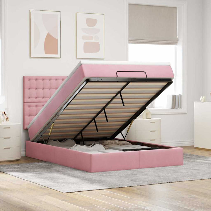 Cadre De Lit Ottoman Avec Matelas Velours Rose