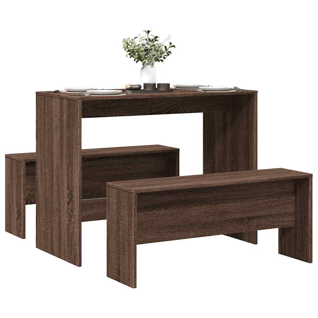 Ensemble Table À Manger Et Bancs 3 Pcs Bois D'ingénierie