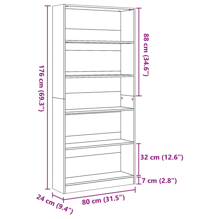 Bibliothèque 80X24X Bois D'ingénierie Sonoma Gris