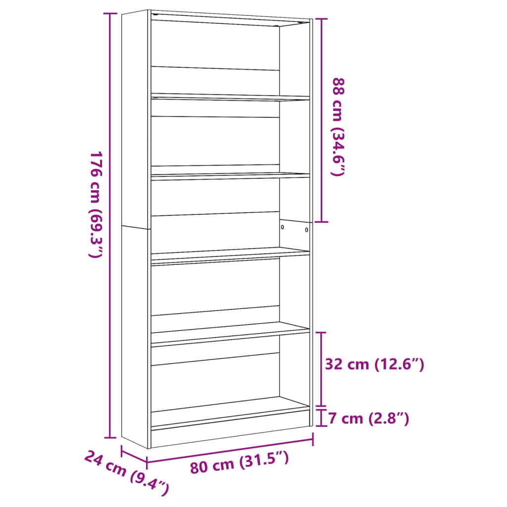 Bibliothèque 80X24X Bois D'ingénierie Chêne Marron