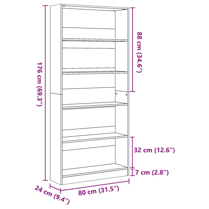 Bibliothèque 80X24X Bois D'ingénierie Chêne Marron