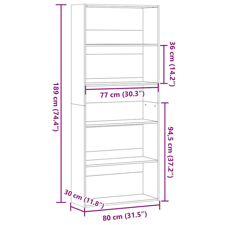 Bibliothèque 80X30X Bois D'ingénierie Chêne Fumé