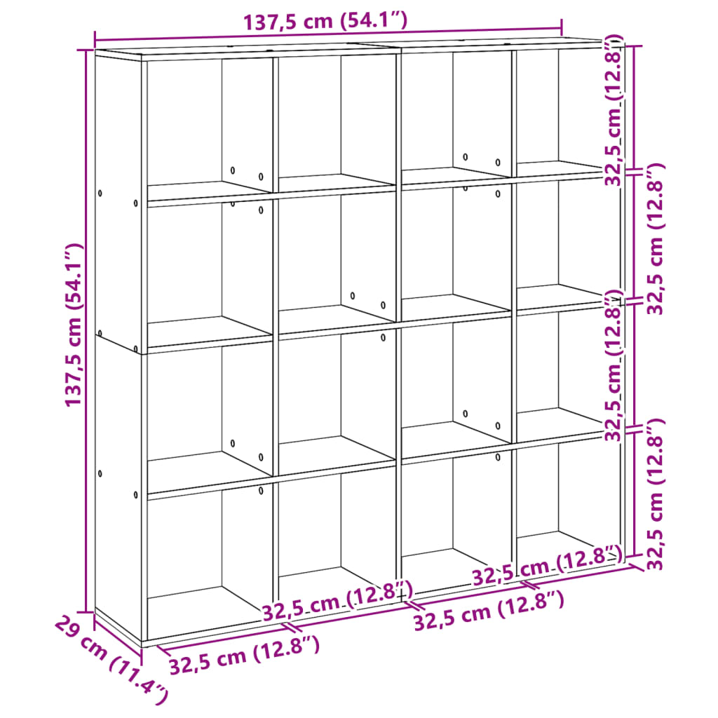 Bibliothèque 137,5X29X137,5 Cm Bois D'ingénierie Gris Béton