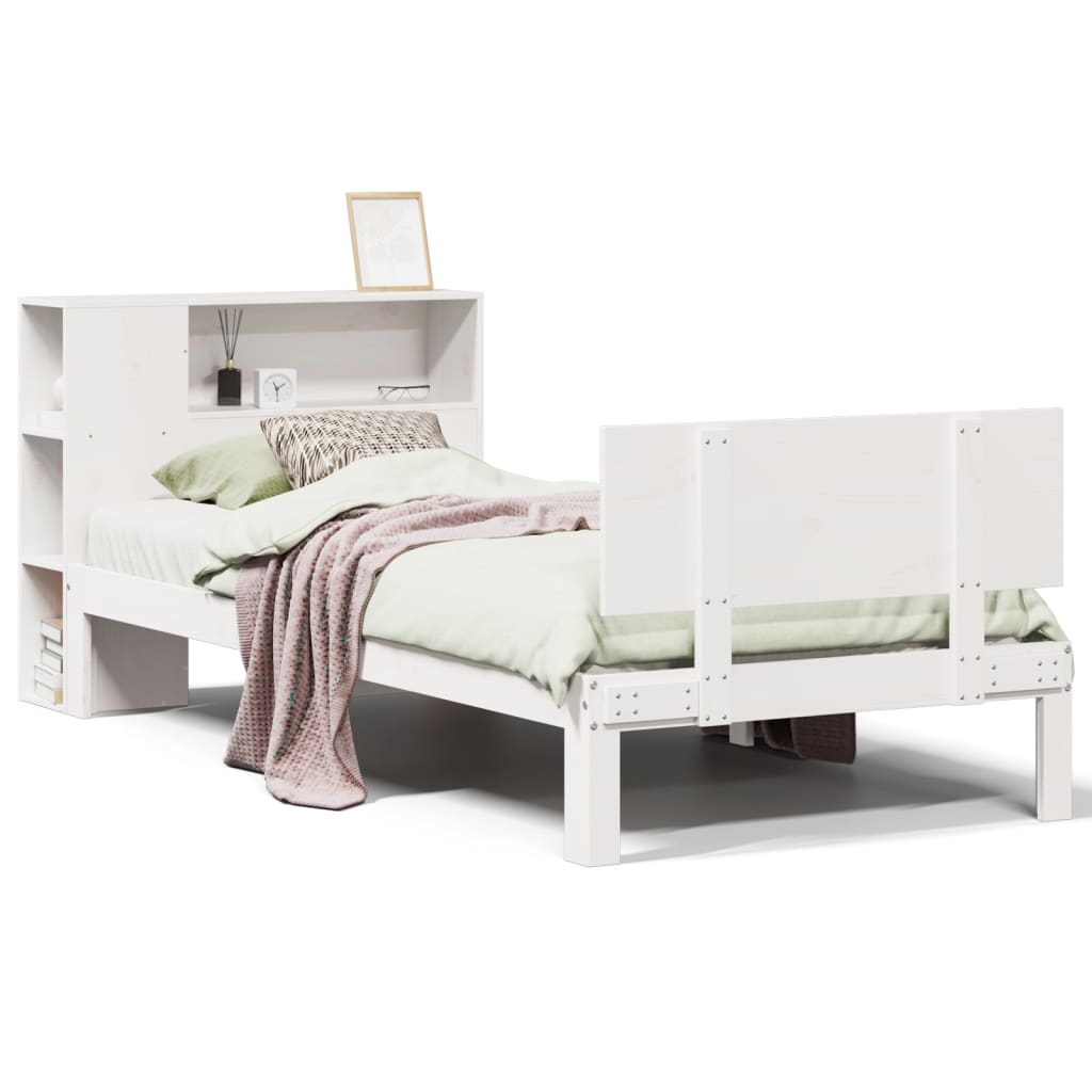 Lit Bibliothèque Sans Matelas 90X190Cm Bois De Pin Massif
