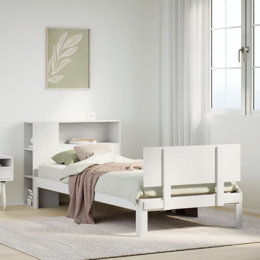 Lit Bibliothèque Sans Matelas 90X190Cm Bois De Pin Massif
