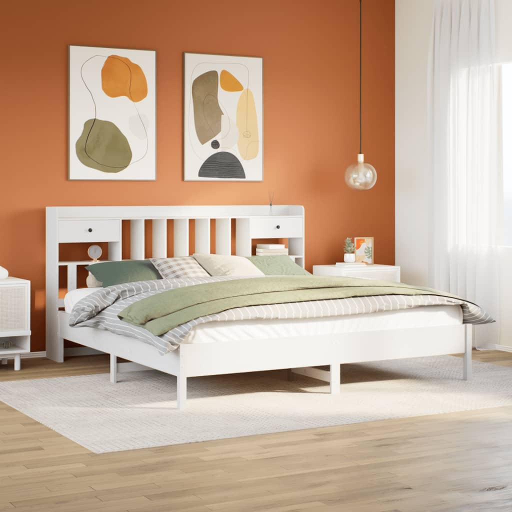 Lit Bibliothèque Sans Matelas Cire Marron Pin Massif