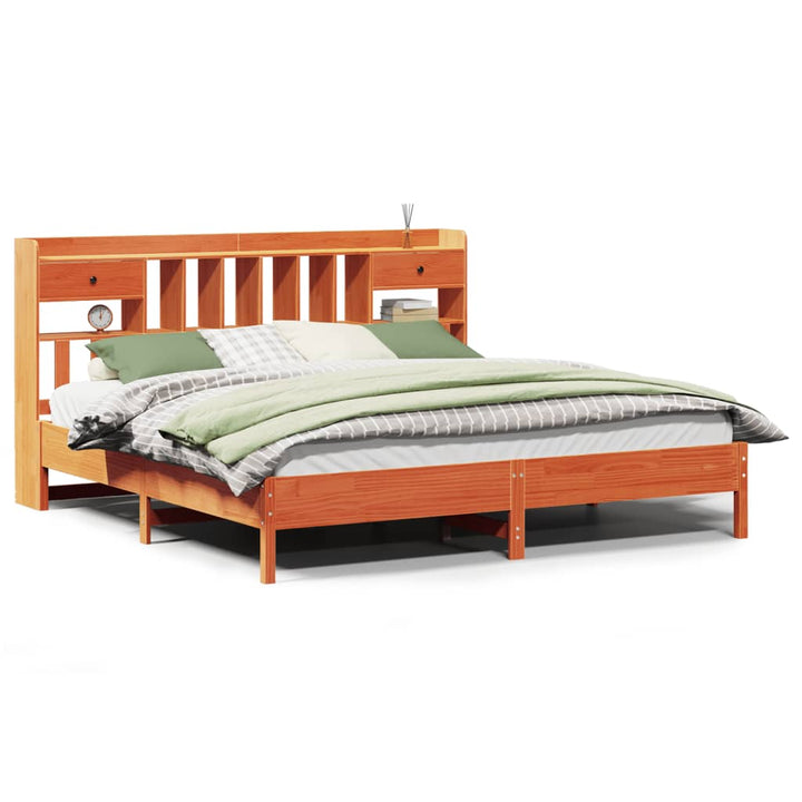 Lit Bibliothèque Sans Matelas Cire Marron Pin Massif
