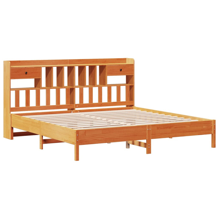 Lit Bibliothèque Sans Matelas Cire Marron Pin Massif