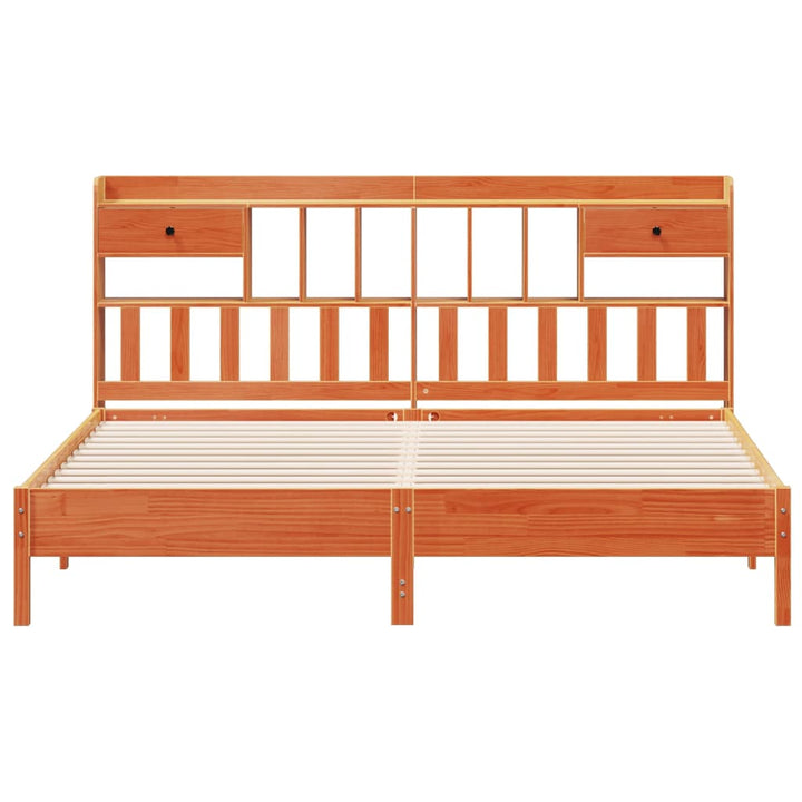 Lit Bibliothèque Sans Matelas Cire Marron Pin Massif
