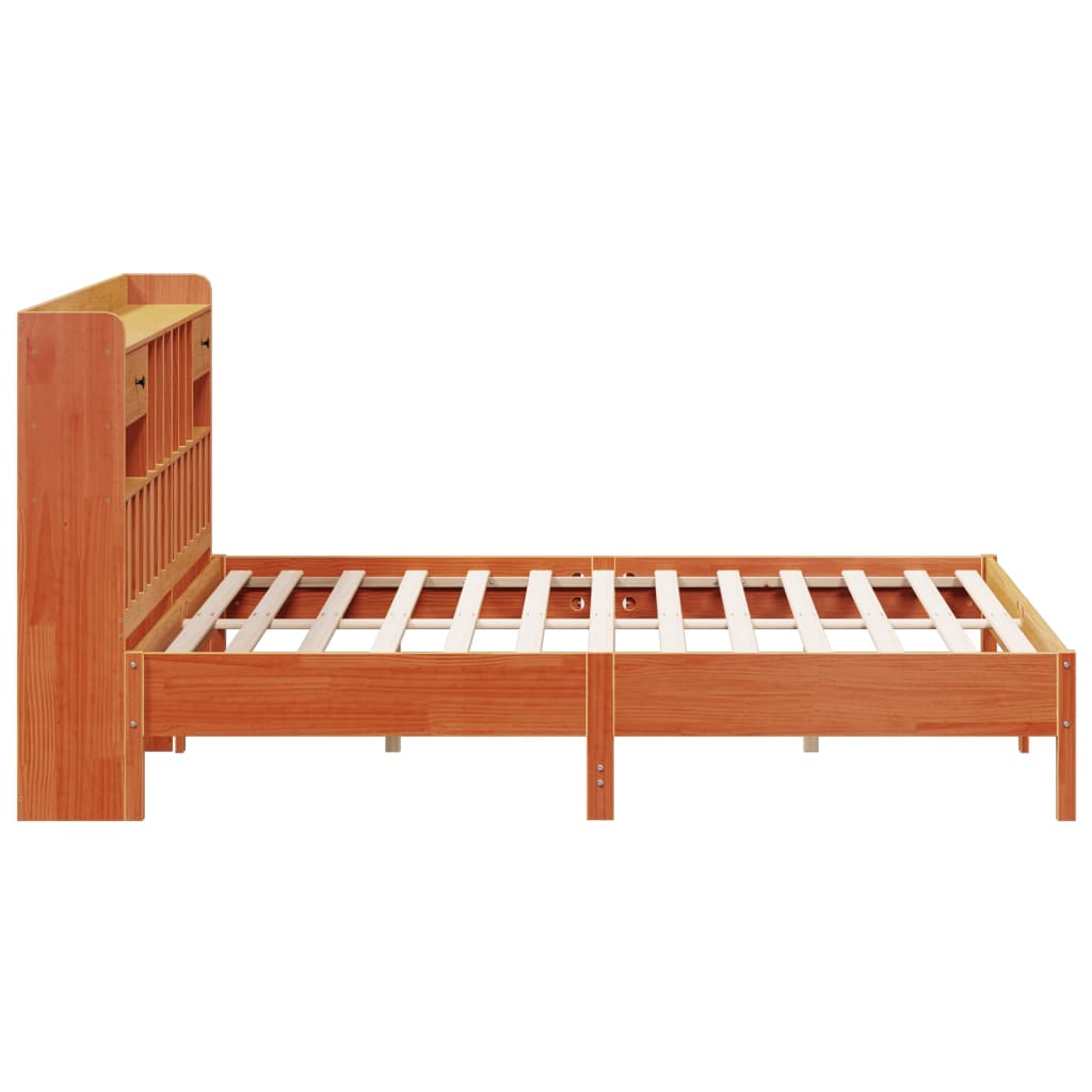 Lit Bibliothèque Sans Matelas Cire Marron Pin Massif