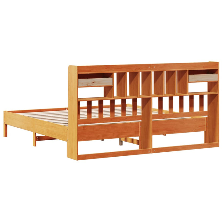 Lit Bibliothèque Sans Matelas Cire Marron Pin Massif