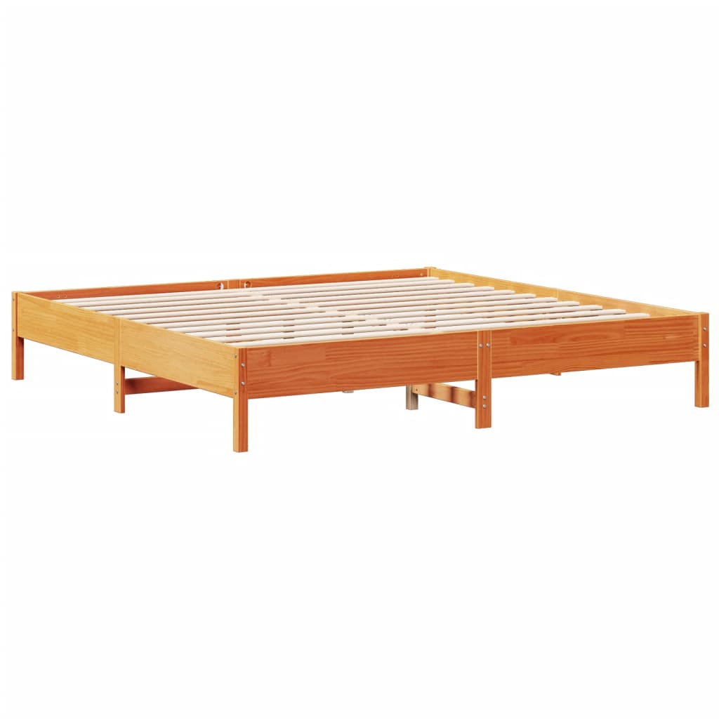Lit Bibliothèque Sans Matelas Cire Marron Pin Massif