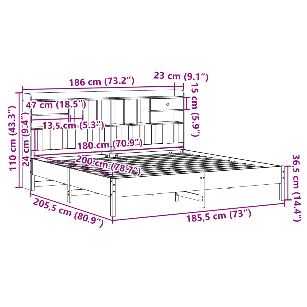 Lit Bibliothèque Sans Matelas Cire Marron Pin Massif