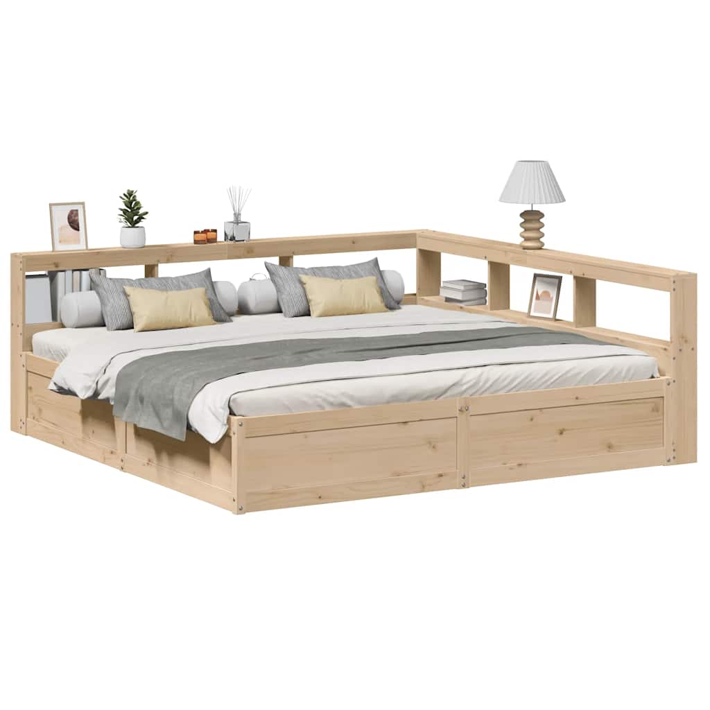 Lit Bibliothèque Sans Matelas Cire Marron Pin Massif