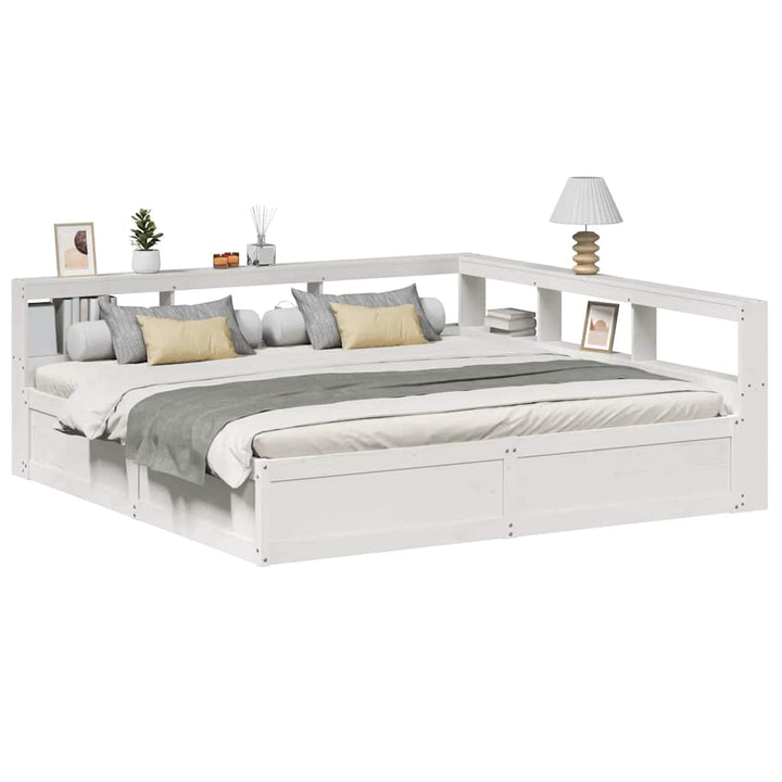 Lit Bibliothèque Sans Matelas Cire Marron Pin Massif