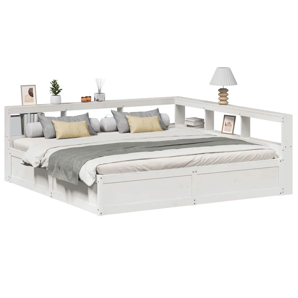 Lit Bibliothèque Sans Matelas Cire Marron Pin Massif